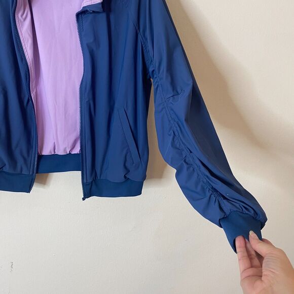 Lite Weight Blue & Lilac Reversible Zip Hoodie Windbreaker Jacket Ruche Sleeves - Picture 5 of 9